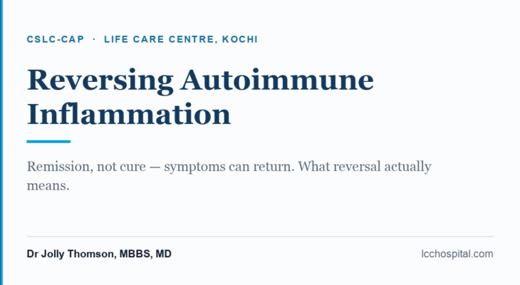 Share card: Autoimmune Diseases — Reversing Autoimmune Inflammation, health optimization in Kochi with CSLC-CAP, Dr Jolly Thomson MBBS MD.